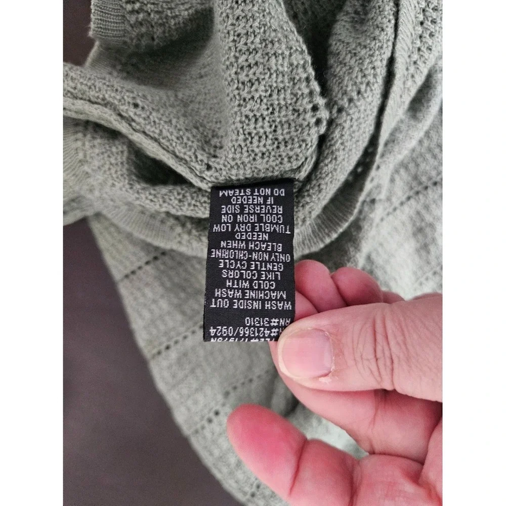 Fortune + Ivy Womens S Sage Green Open Knit Sweater Coastal Boho Minimalist